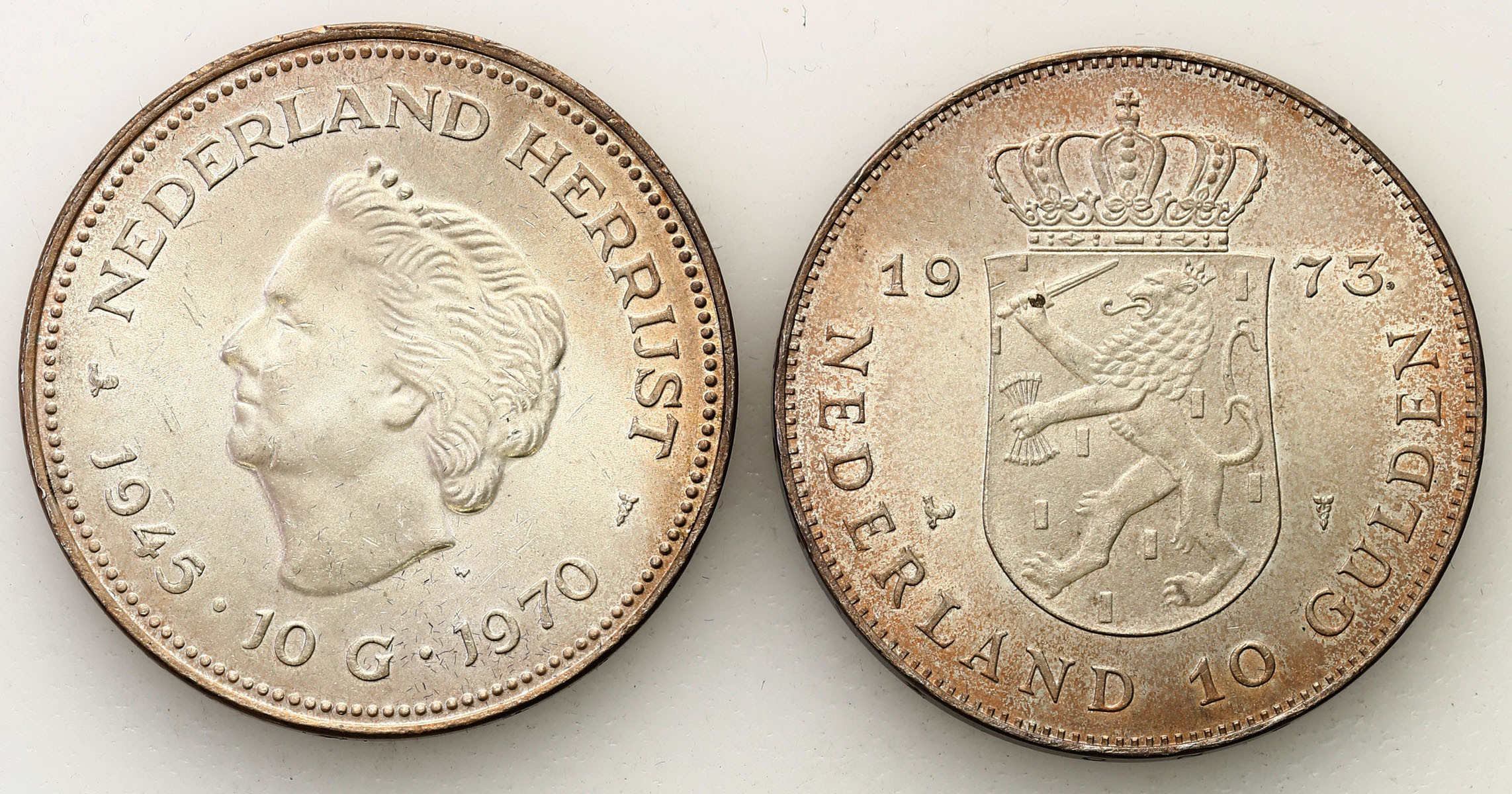Niderlandy. 10 guldenów 1970, 1973, Utrecht, zestaw 2 monet